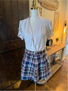 Copper Key Plaid Mini Skirt Navy Brown Mustard Fall Preppy A-Line